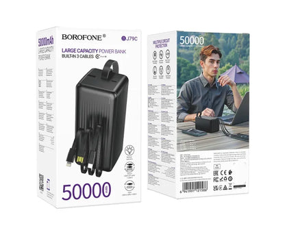 Borofone BJ79C 50,000 mAh Power Bank with Built-in Type-C/USB/Lightning Cables