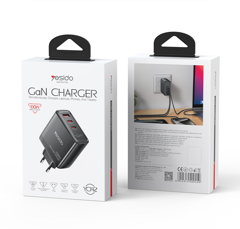 Yesido YC142 100W GaN Fast Charger for Laptops and Smartphones