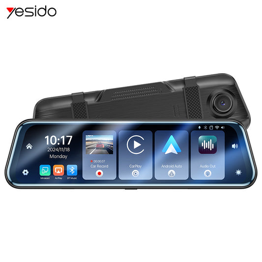 Yesido KM24 9.66 inch HD Image Reversing Assist CarPlay Streaming Rearview Mirror Dash Cam