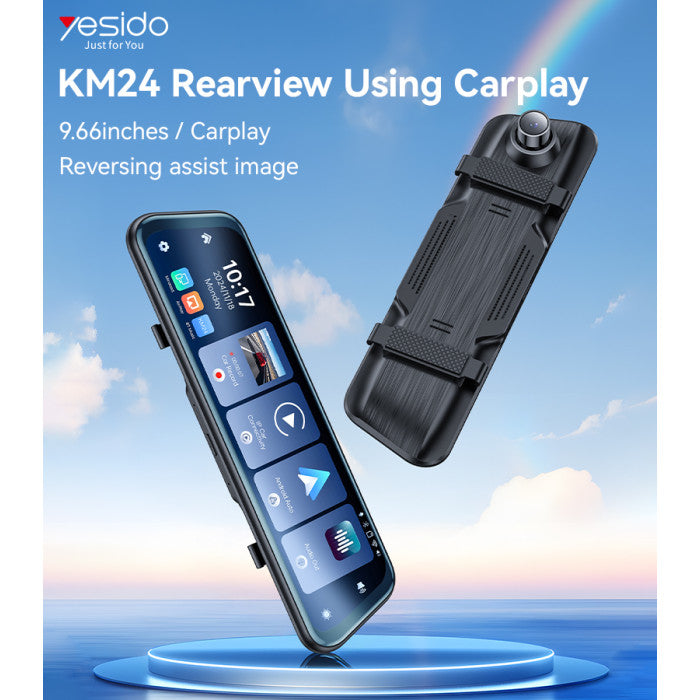 Yesido KM24 9.66 inch HD Image Reversing Assist CarPlay Streaming Rearview Mirror Dash Cam