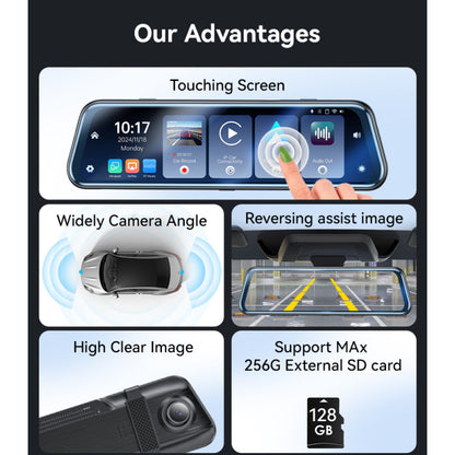 Yesido KM24 9.66 inch HD Image Reversing Assist CarPlay Streaming Rearview Mirror Dash Cam