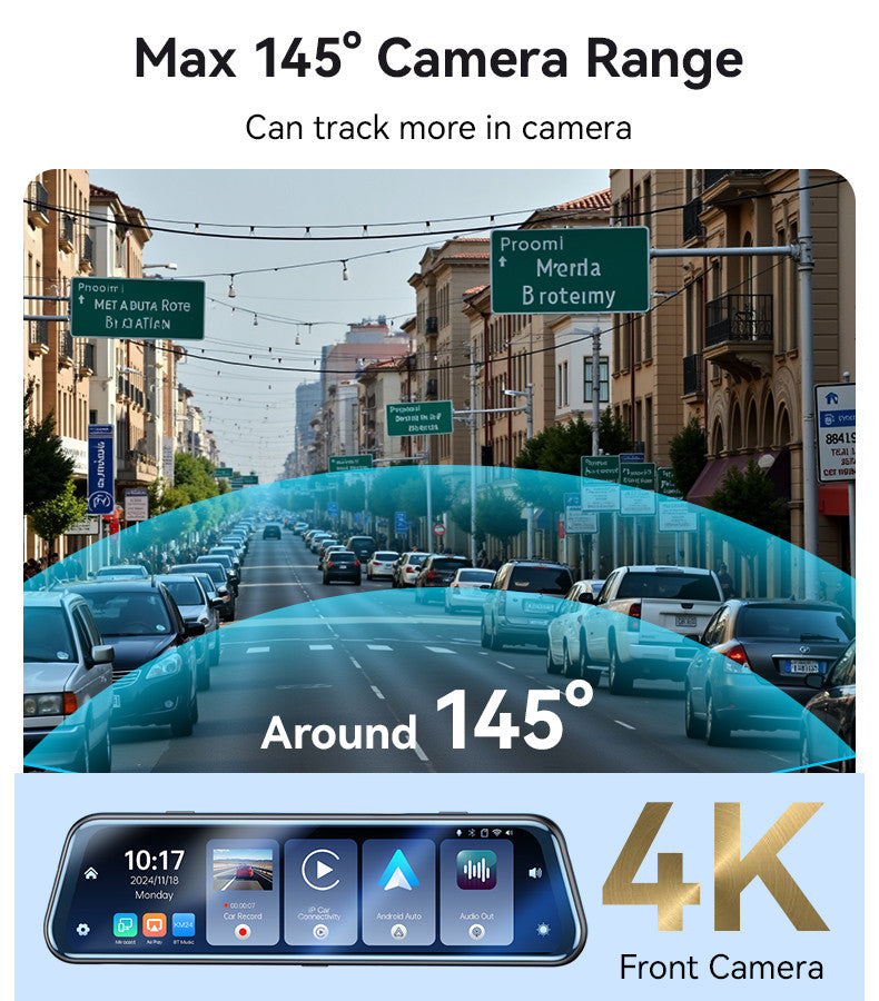 Yesido KM24 9.66 inch HD Image Reversing Assist CarPlay Streaming Rearview Mirror Dash Cam