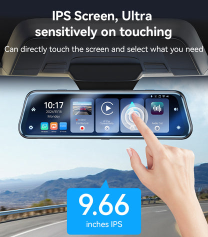 Yesido KM24 9.66 inch HD Image Reversing Assist CarPlay Streaming Rearview Mirror Dash Cam