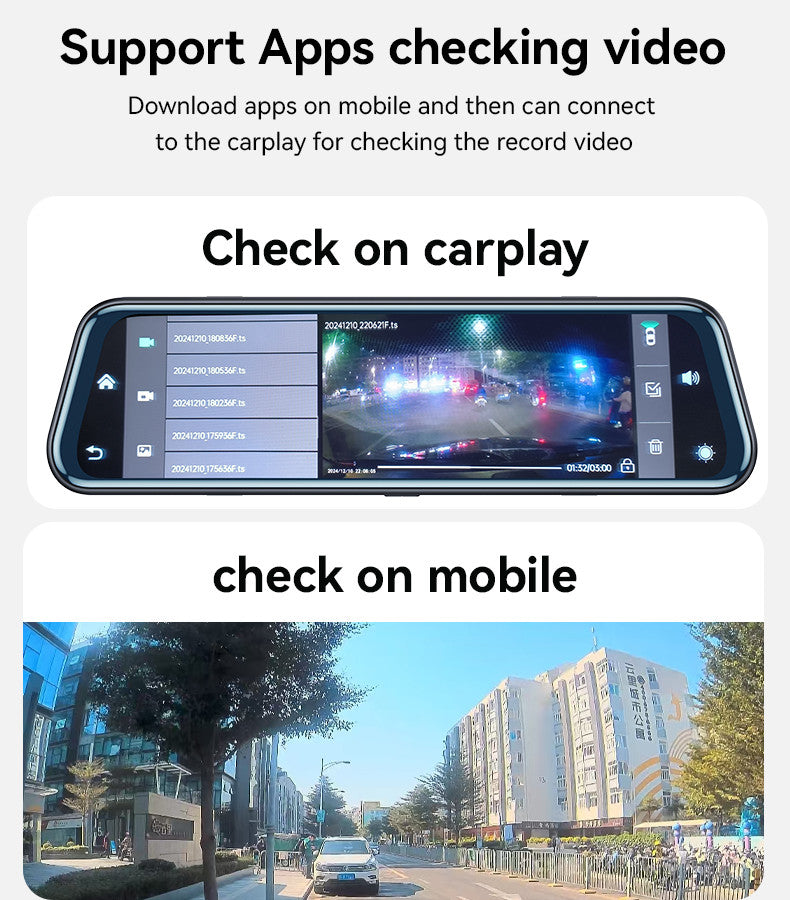 Yesido KM24 9.66 inch HD Image Reversing Assist CarPlay Streaming Rearview Mirror Dash Cam