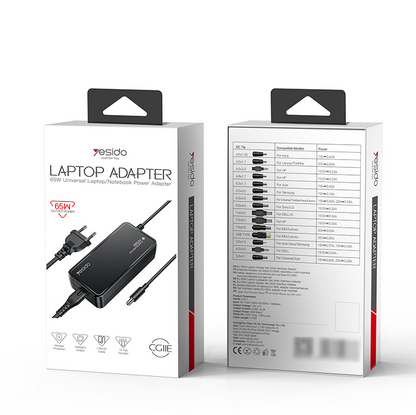 Yesido CG11E 65W Universal Laptop Charger Adapter - 15 Interchangeable Tips,