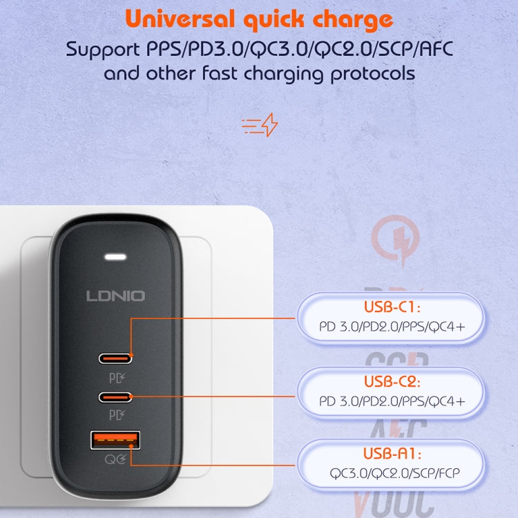 LDNIO Q366 65W USB + Dual Type-C Port Charger with 1m Type-C Data Cable