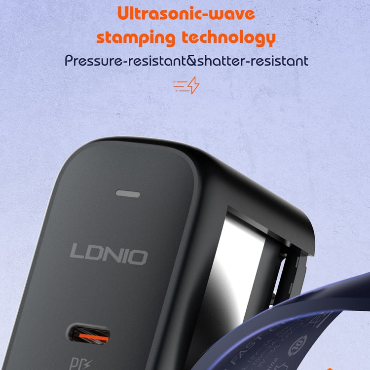 LDNIO Q366 65W USB + Dual Type-C Port Charger with 1m Type-C Data Cable