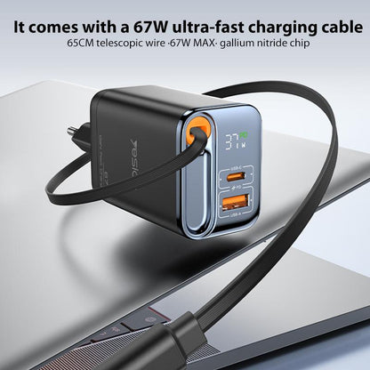 Yesido YC100 67W Fast Charger with Retractable Type-C Cable,