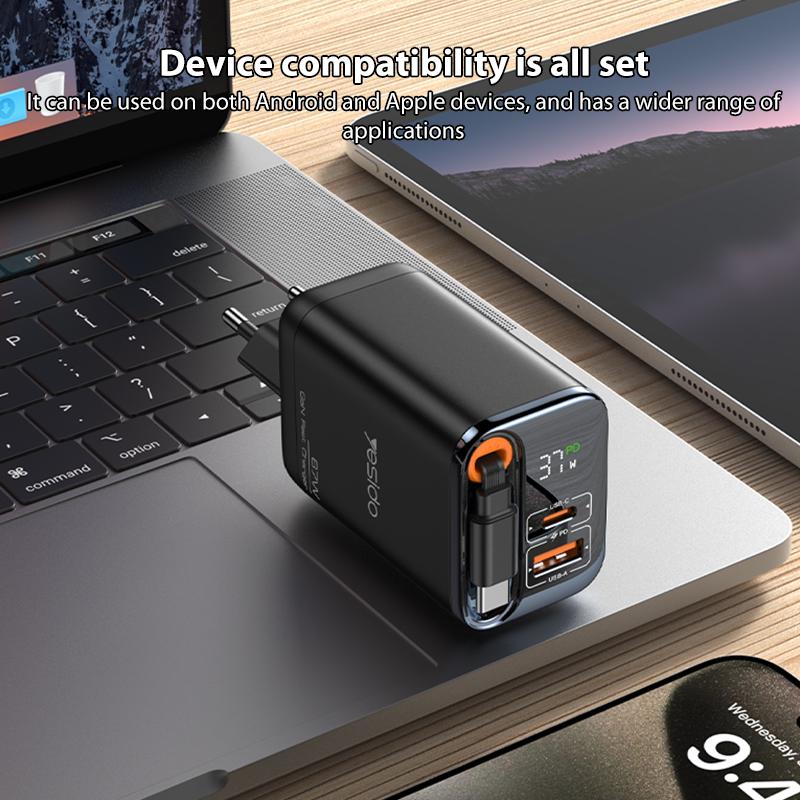 Yesido YC100 67W Fast Charger with Retractable Type-C Cable,