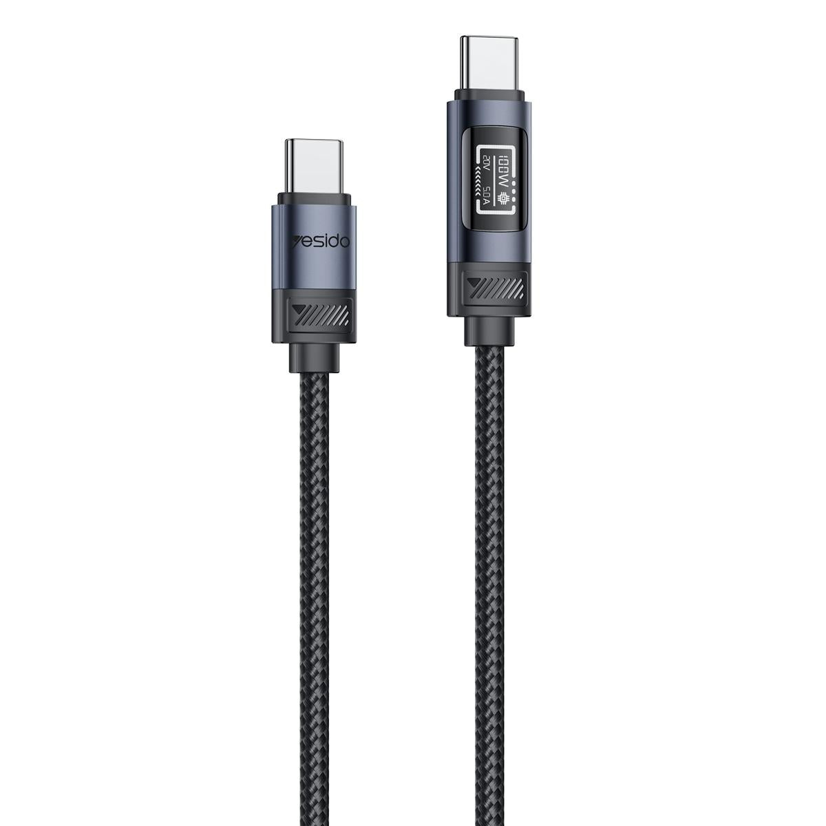 Yesido CA202 100W 5A Type-C to Type-C OLED Display Charging Data Cable - 1.2m