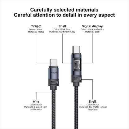 Yesido CA202 100W 5A Type-C to Type-C OLED Display Charging Data Cable - 1.2m
