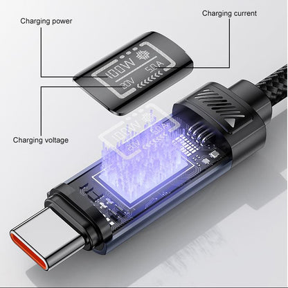 Yesido CA202 100W 5A Type-C to Type-C OLED Display Charging Data Cable - 1.2m