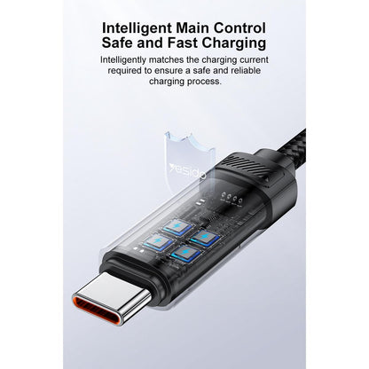 Yesido CA202 100W 5A Type-C to Type-C OLED Display Charging Data Cable - 1.2m