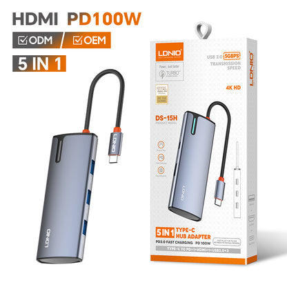 LDNIO DS-15H PD100W 5 in 1 Port USB C 3.0 Hub With 4k HDMI