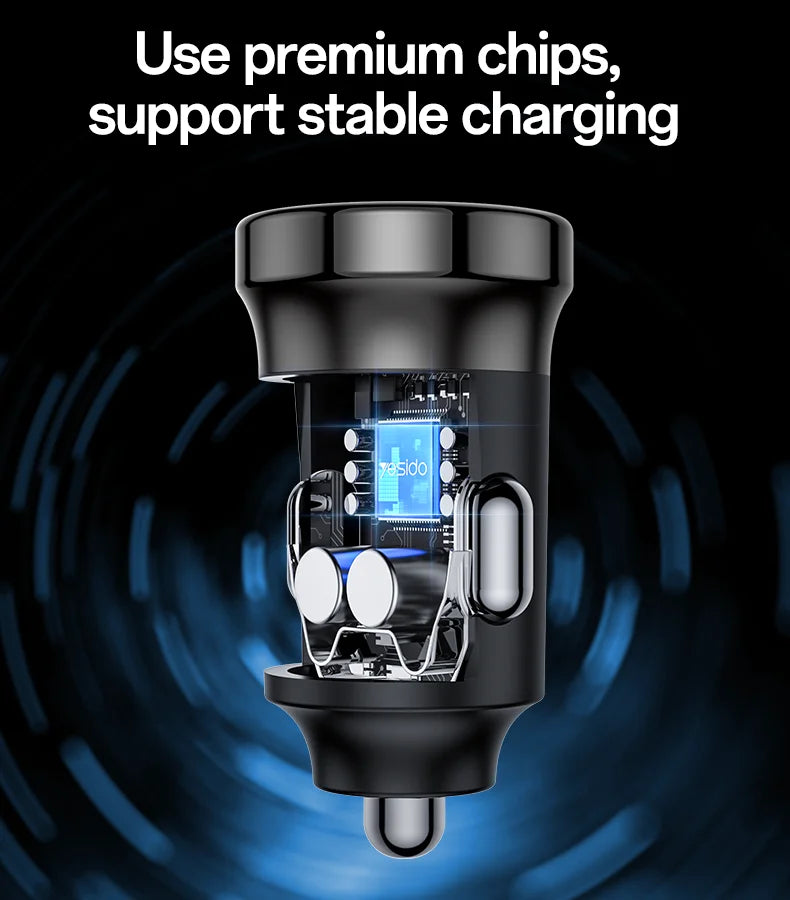Yesido Y73 Dual Port ( Type-C & USB-A) Fast Car Charger - 30w
