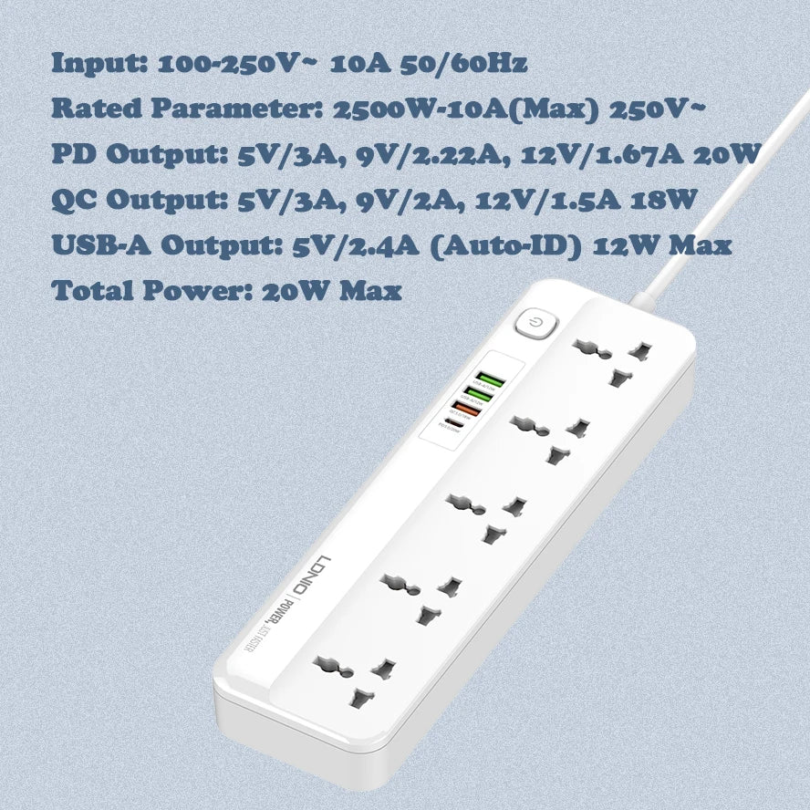 LDNIO SC5614C 5 Way Outlets Power Strip Universal Extension Socket