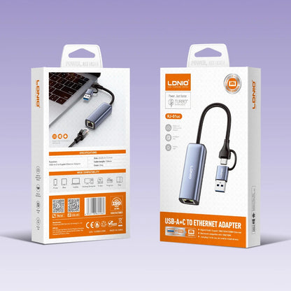 LDNIO RJ-01uc USB-A+C to Gigabit Ethernet Adapter