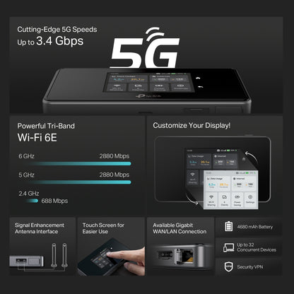 TP-LINK M8550 | 5G TRI-BAND MOBILE WI-FI Router - 32 Devices