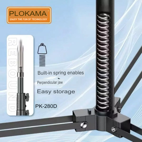 Plokama PK-280D Professional Light Stand, Black Aluminum Alloy, 80-280cm Height, Foldable Photography Tripod with 1/4 Screw Mount for Studio, Content Creation