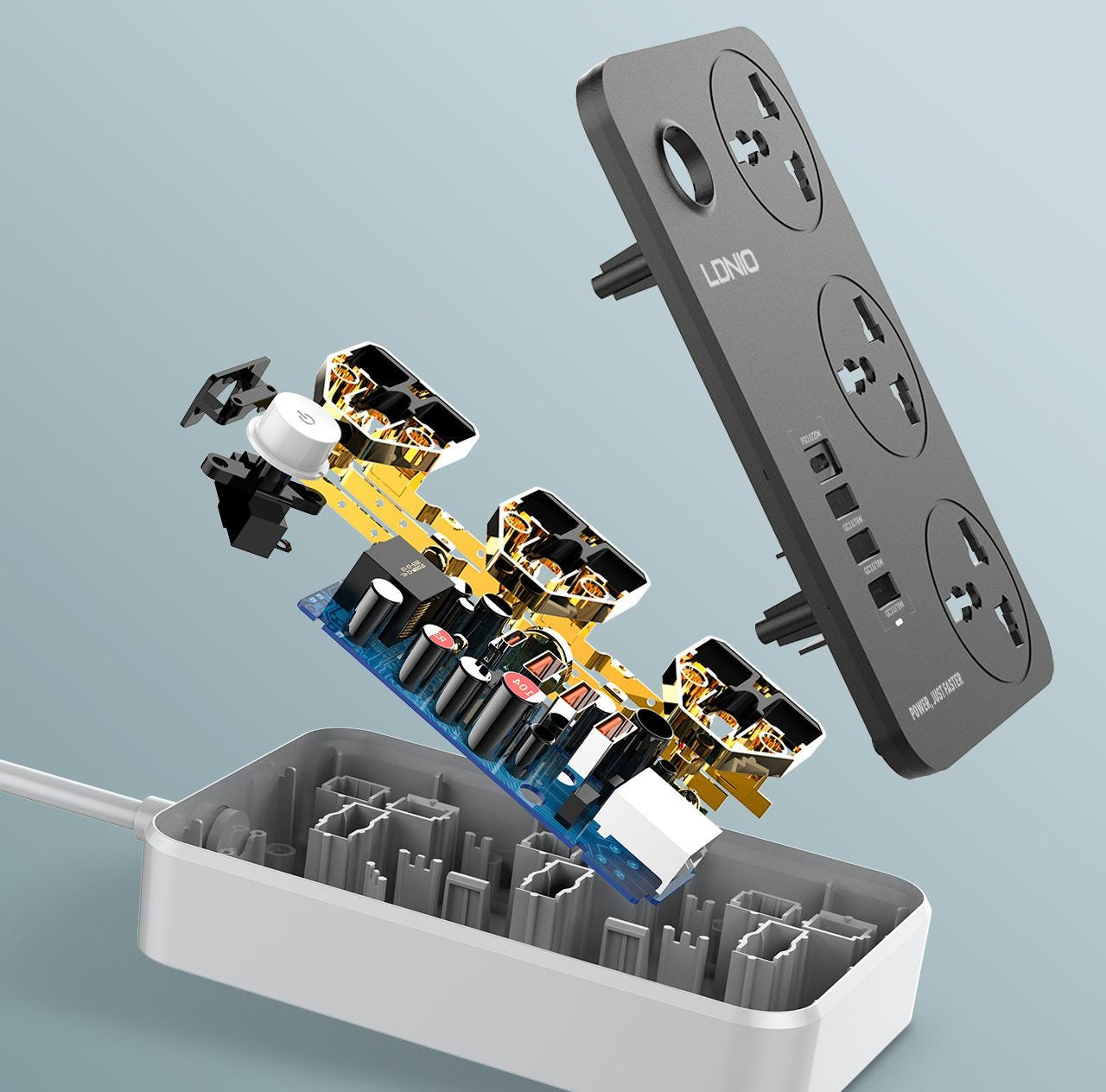 LDNIO SC3412 Power Strip with 3 AC Sockets + PD Type-C Ports
