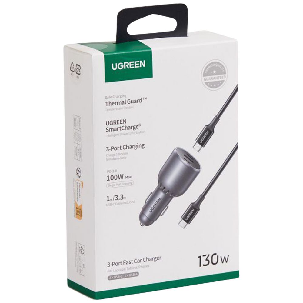 UGREEN 130W USB-C 3-port Car Charger