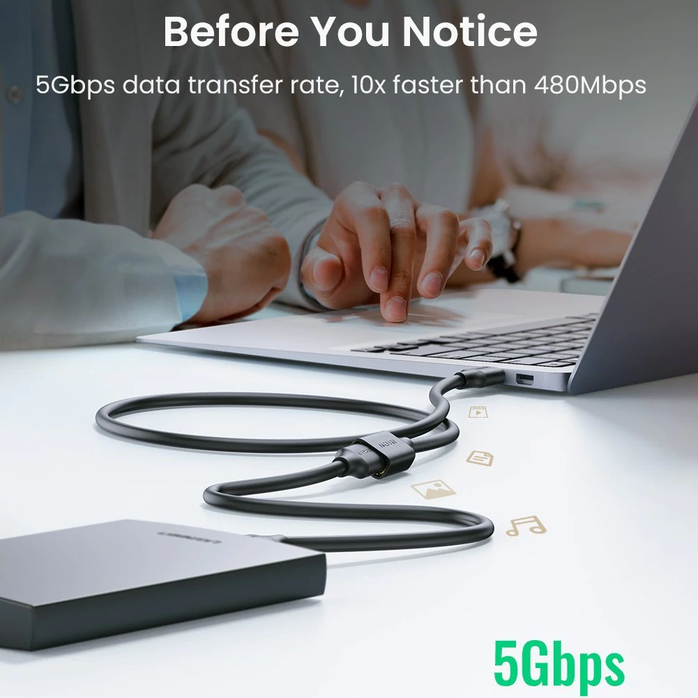 UGREEN USB 3.0 Extension Cable – Male to Female, 5Gbps Data Transfer – 3m