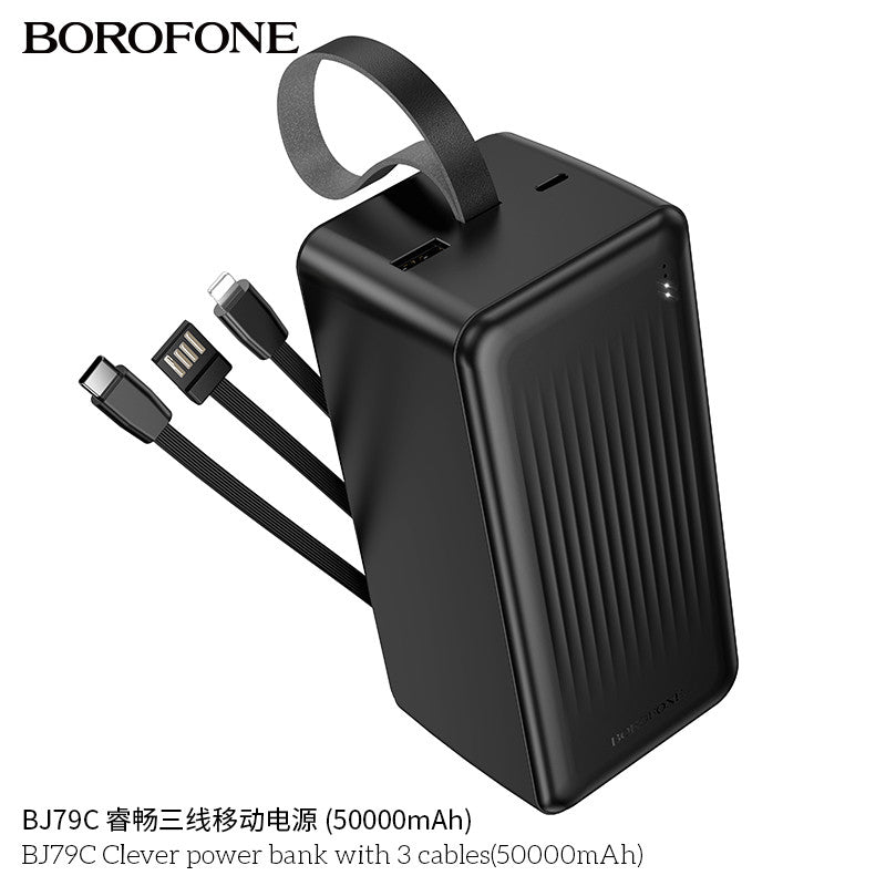 Borofone BJ79C 50,000 mAh Power Bank with Built-in Type-C/USB/Lightning Cables