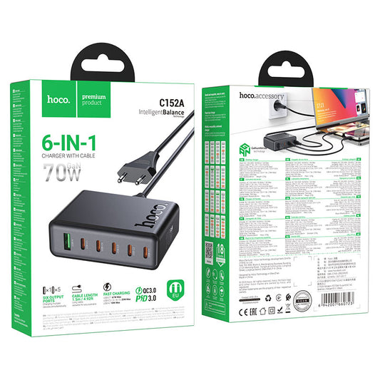 Hoco C152A GaN 6-in-1 Desktop Charging Station- 70W