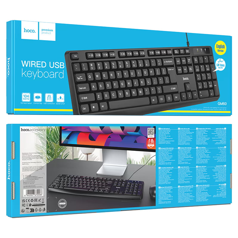 Hoco GM60 USB Wired 104 Keys Keyboard