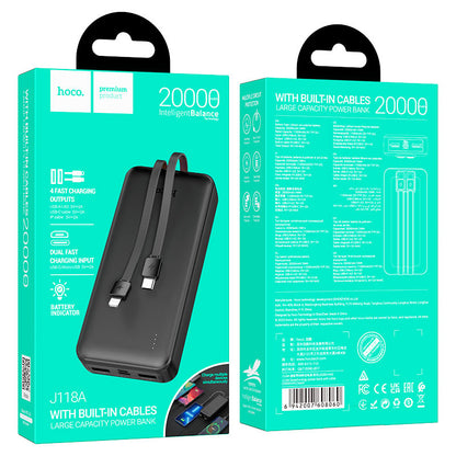 Hoco J118A Fast Charging Power Bank 20000 mAh With Build in Cables