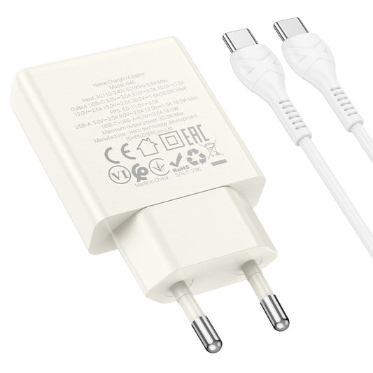 HOCO N45 Dual Port Wall Charger Set PD30W + QC3.0 Cable Set Type C to Type C