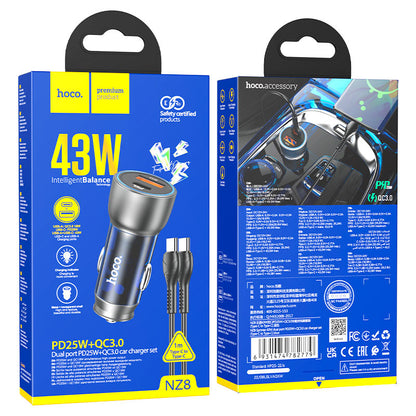 Hoco NZ8  43W dual port PD25W+QC3.0 car charger (Blue)