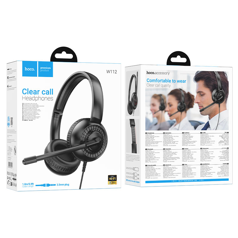 Hoc W112 Wired Headset With Microphone - Call Center Headphones