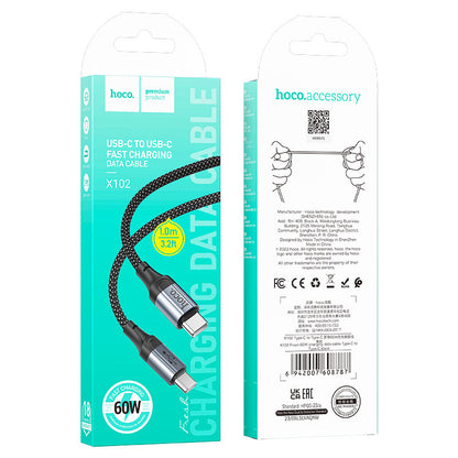 Hoco X102 Type-C to Type-C PD 60W fast charge Cable  - 3 Pack