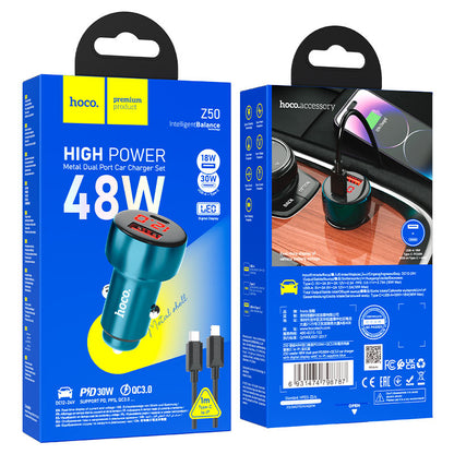 Hoco's Z50 48W Car Charger with Real-Time Voltage Display for safety!