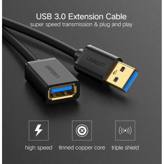UGREEN USB 3.0 Extension Cable – Male to Female, 5Gbps Data Transfer – 3m