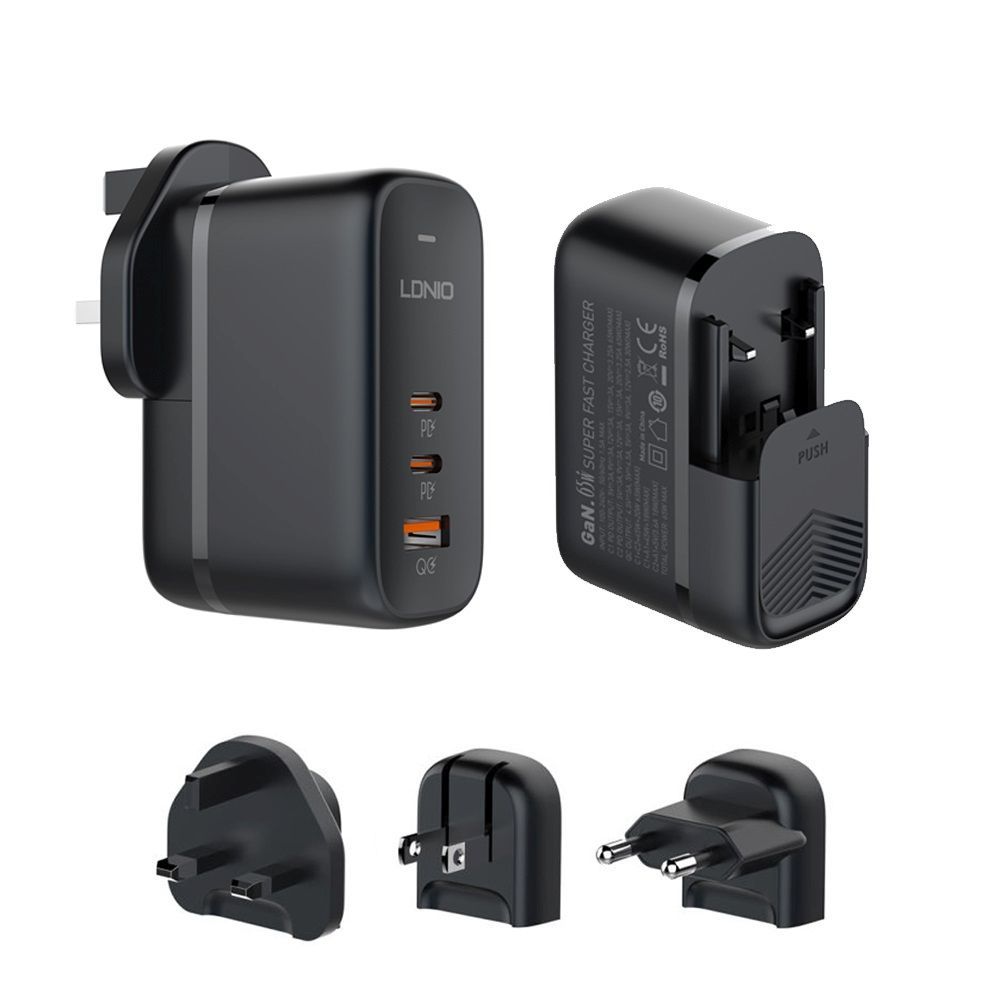 LDNIO Q366 65W USB + Dual Type-C Port Charger with 1m Type-C Data Cable