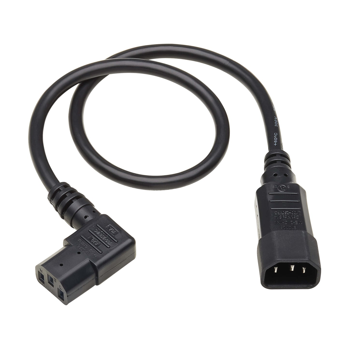 Pollen Right-Angle C13 to C14 Power Extension Cord, 10A, 250V, 18 AWG - 1.5m