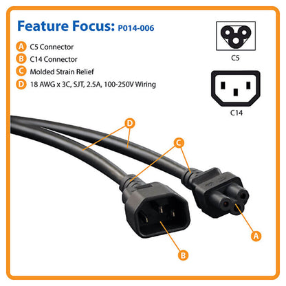 Pollen Laptop Power Adapter Cord, C14 to C5 (Clover) Adapter - 1.8m