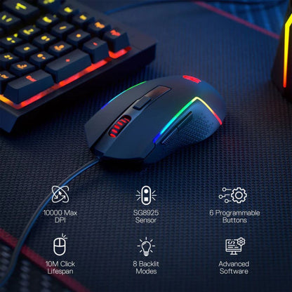 Redragon M616 TRIDENT 10000DPI RGB Gaming Mouse – Black