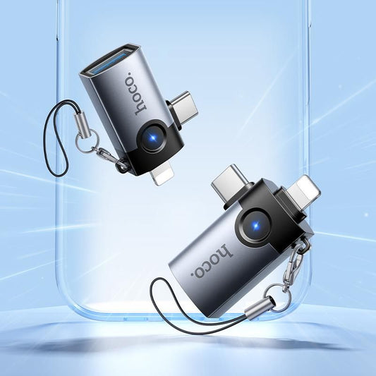 hoco UA46D 2 in 1 Lightning & USB-C / Type-C Male to USB Female Adapter
