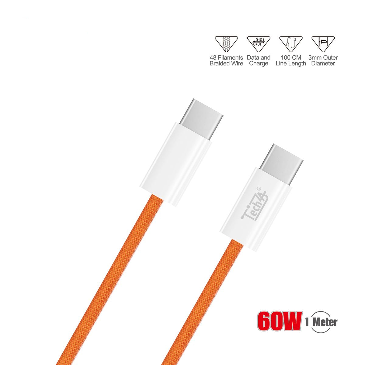 TechZA TZ-CA45 PD-Type C to Type-C 60W Fast Charging Data Cable - 1m