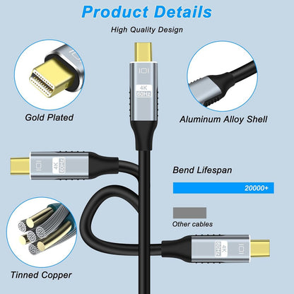 Pollen USB C Thunderbolt3 to Mini DisplayPort 4K@60Hz Cable - 1.8m
