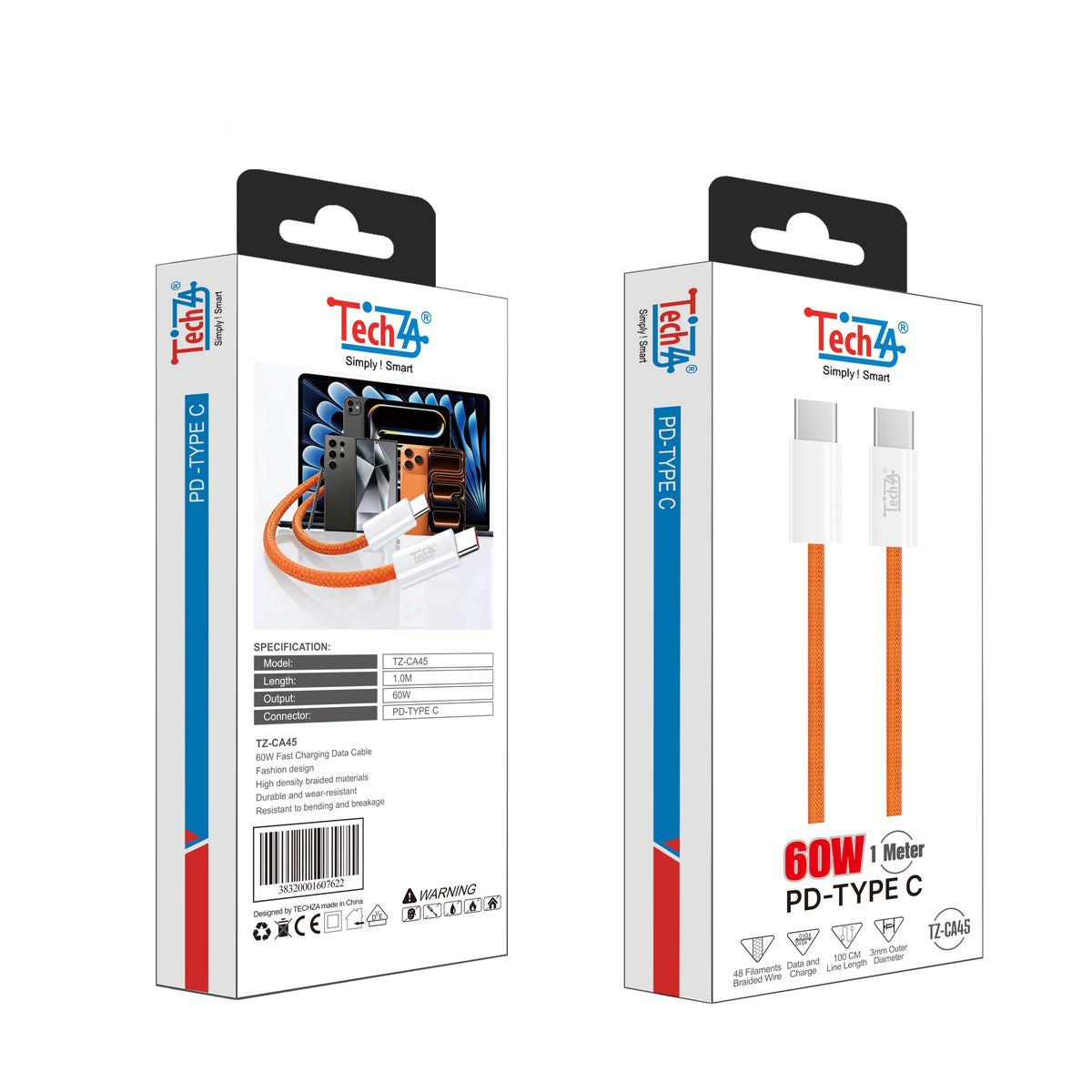 TechZA TZ-CA45 PD-Type C to Type-C 60W Fast Charging Data Cable - 1m