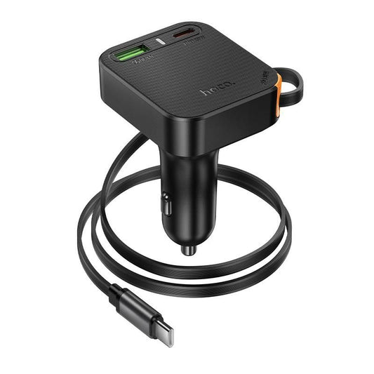 Hoco NZ18 PD65W USB & Type-C Port Car Charger with Type-C Retractable Cable