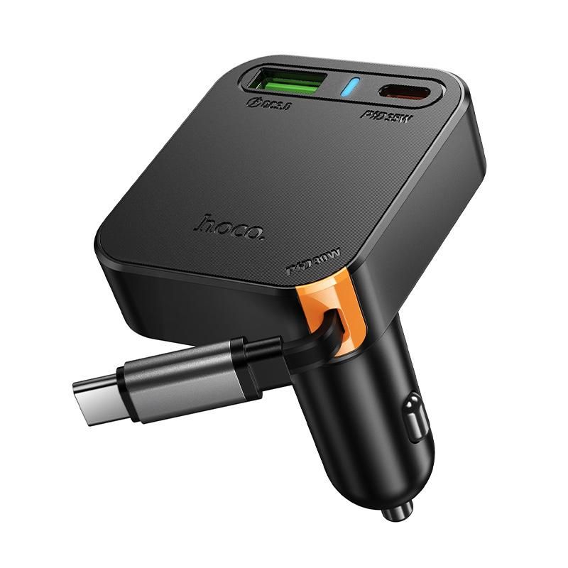 Hoco NZ18 PD65W USB & Type-C Port Car Charger with Type-C Retractable Cable